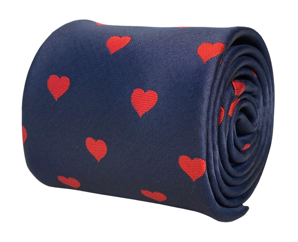 navy mens tie with red love heart quirky design