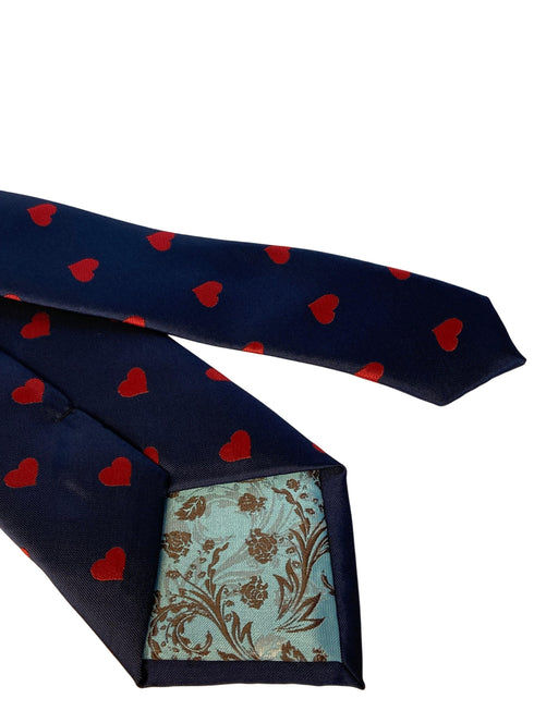 navy mens tie with red love heart quirky design