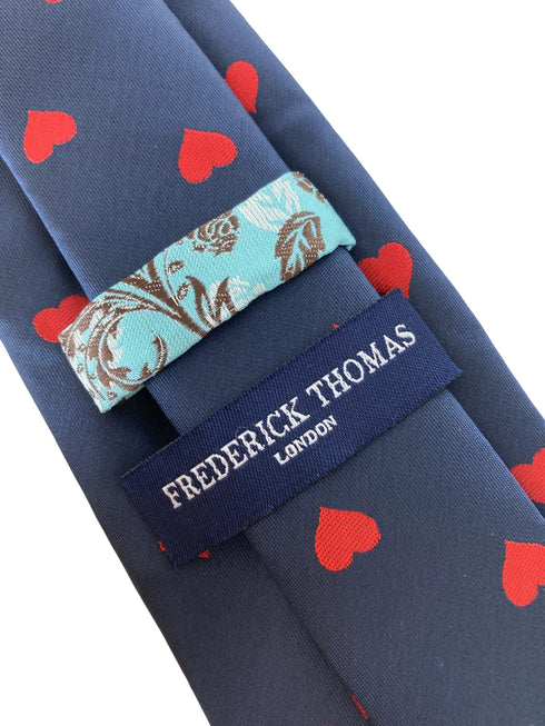 navy mens tie with red love heart quirky design