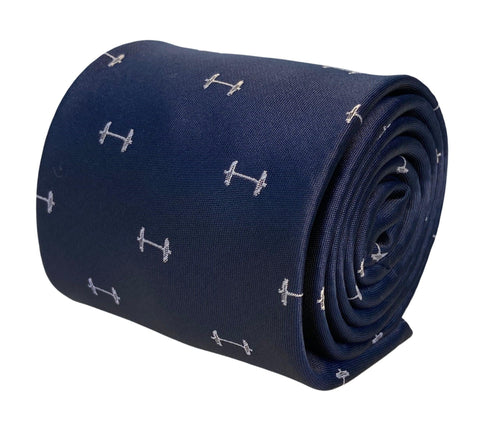 navy mens tie with weights gym barbell quirky design