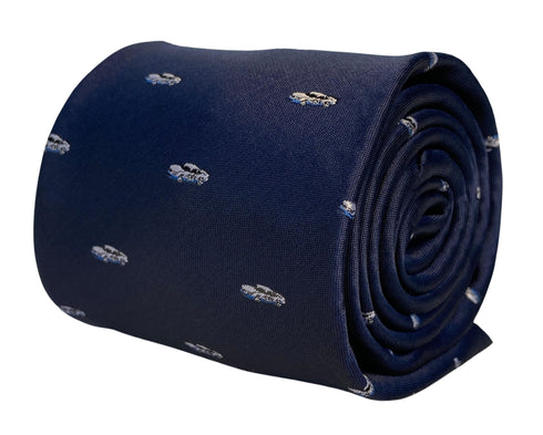 navy mens tie with NASCAR racing car quirky design