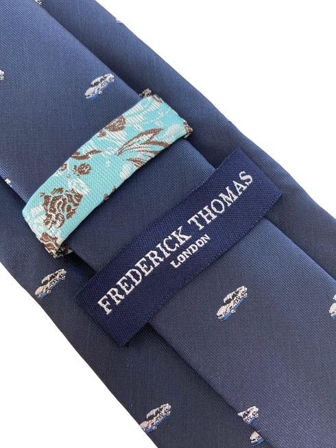 navy mens tie with NASCAR racing car quirky design