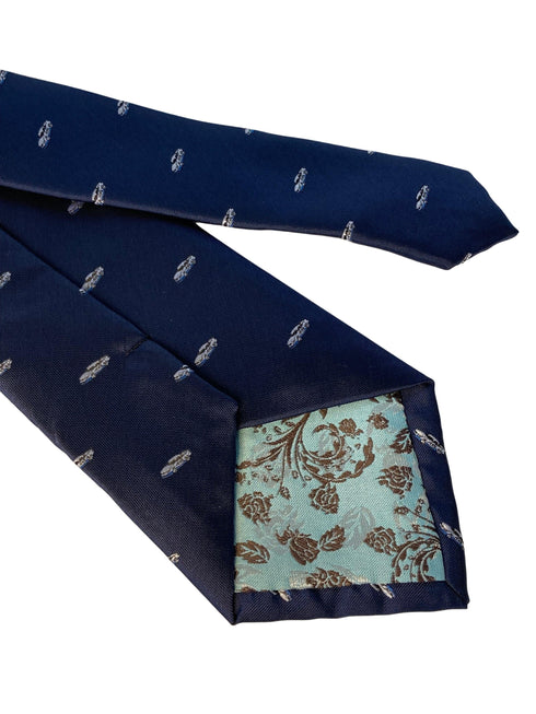 navy mens tie with NASCAR racing car quirky design