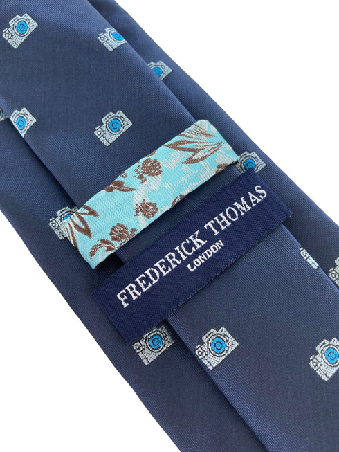 navy mens tie with camera photography quirky design