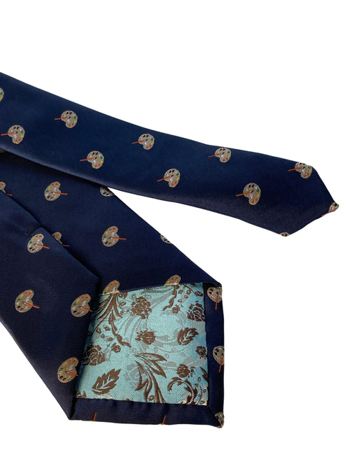 navy mens tie with artist palette painting quirky design