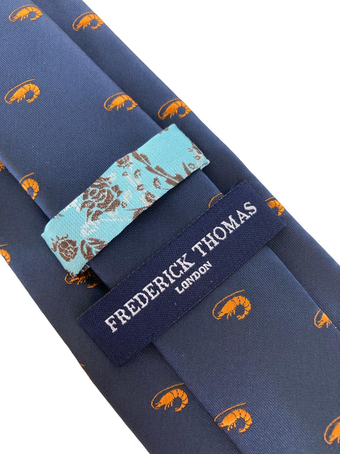 navy mens tie with prawn shellfish quirky design