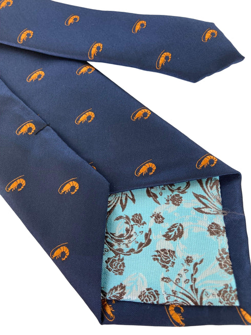 navy mens tie with prawn shellfish quirky design