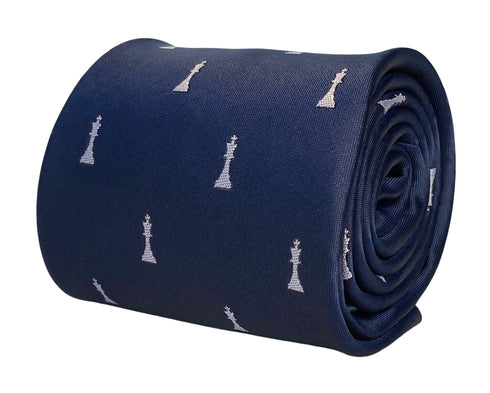 navy mens tie with chess piece quirky design