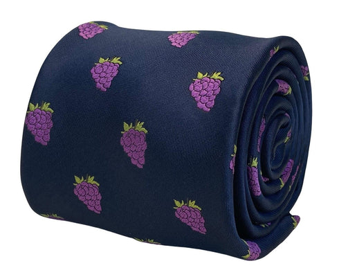 navy mens tie with purple grapes quirky design