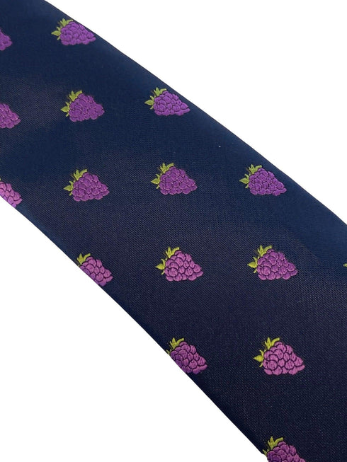 navy mens tie with purple grapes quirky design