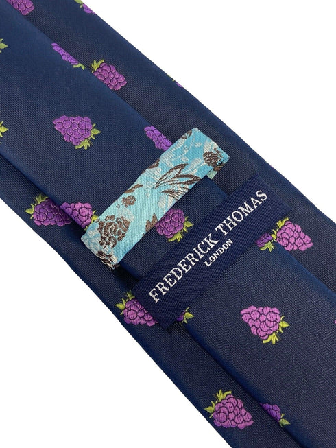 navy mens tie with purple grapes quirky design
