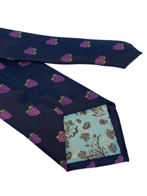 navy mens tie with purple grapes quirky design