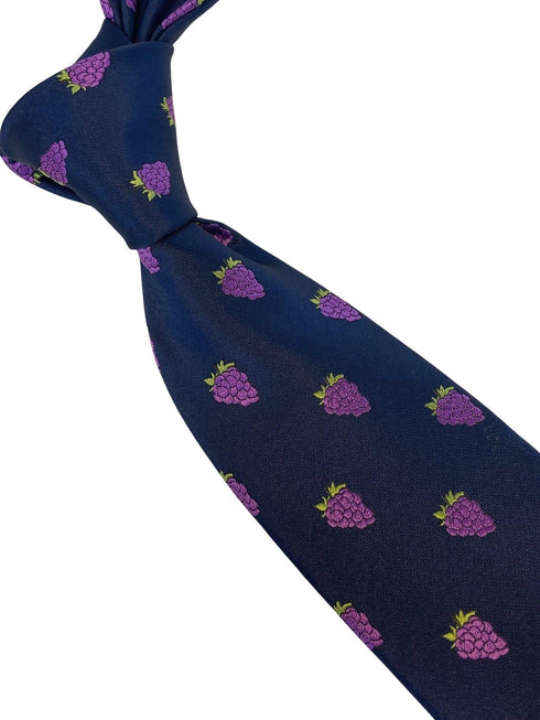 navy mens tie with purple grapes quirky design