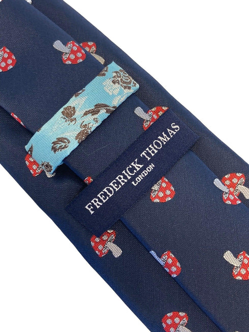 navy mens tie with toadstool design