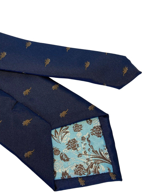 navy mens tie with triceratops dinosaur design