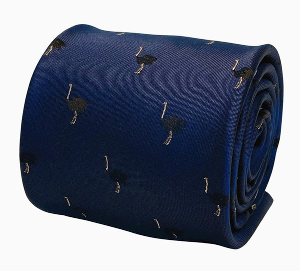 navy mens tie with ostrich bird design