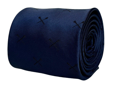 navy mens tie with lacrosse oars sticks design