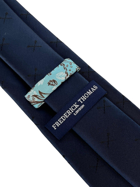 navy mens tie with lacrosse oars sticks design