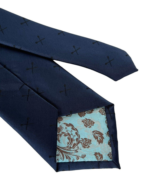 navy mens tie with lacrosse oars sticks design