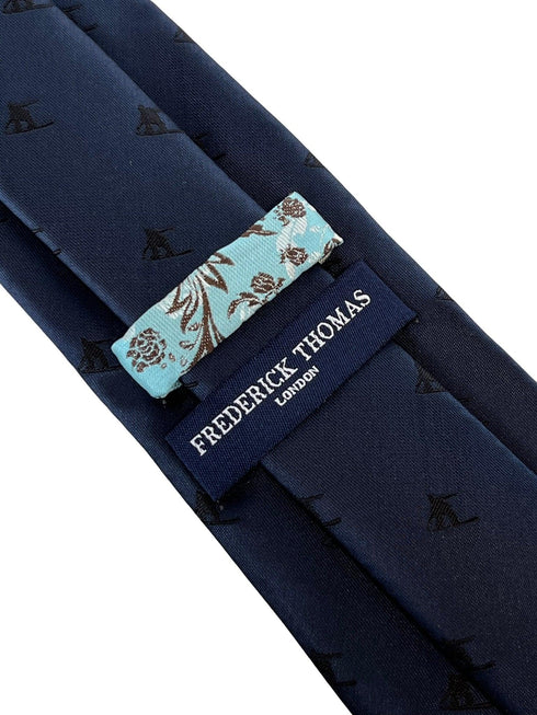 navy mens tie with snowboard-er design