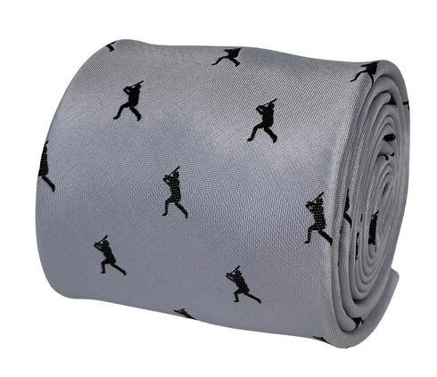ivory white mens tie with baseball silhouette design