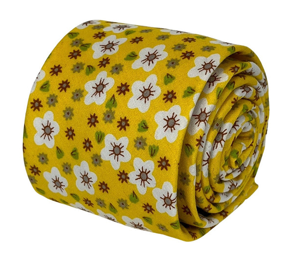 mustard gold yellow floral mens cotton tie