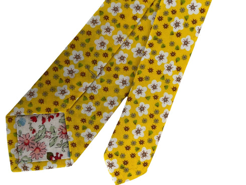 mustard gold yellow floral mens cotton tie