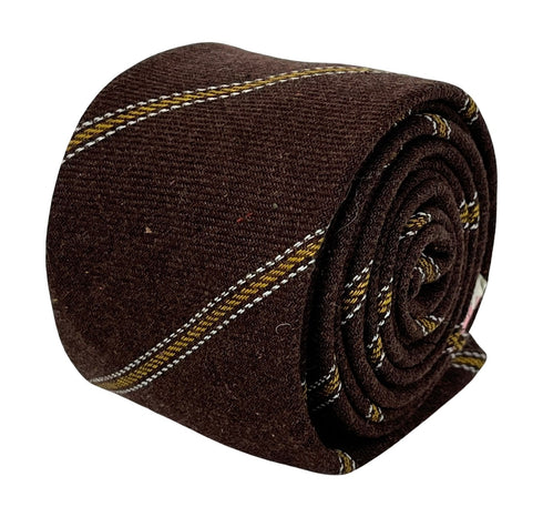 chocolate brown and yellow gold club striped school style cotton tie