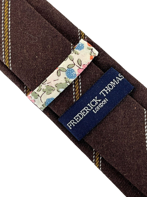 chocolate brown and yellow gold club striped school style cotton tie