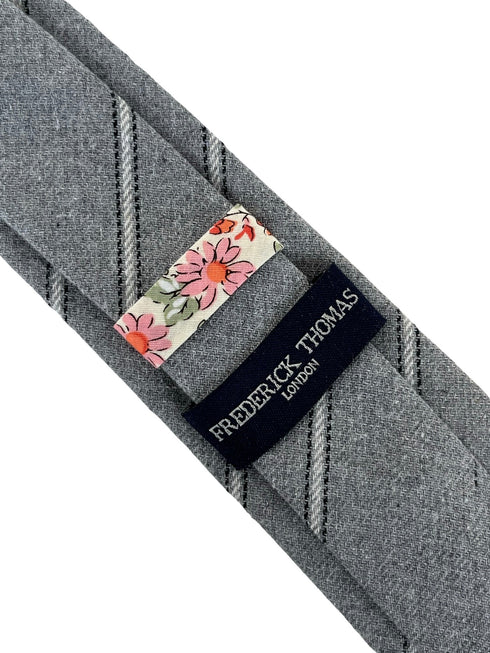 light silver grey and ivory club striped school style cotton tie