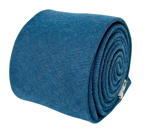 petrol medium blue herringbone cotton mens tie