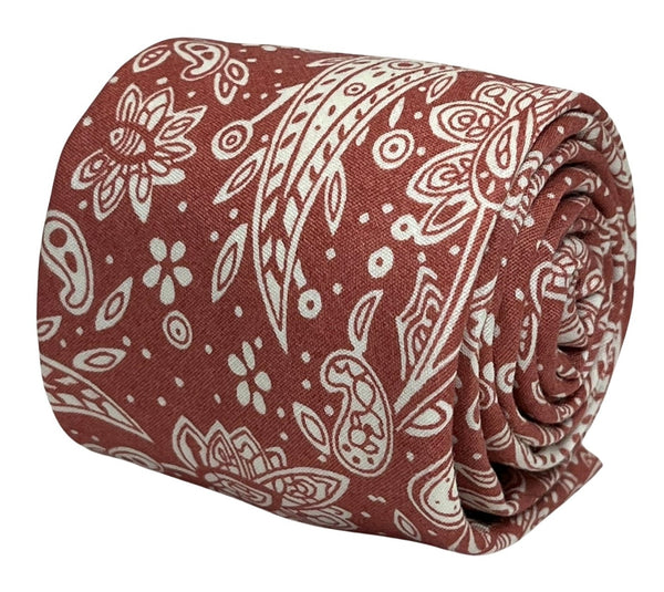 coral pink paisley mens cotton tie