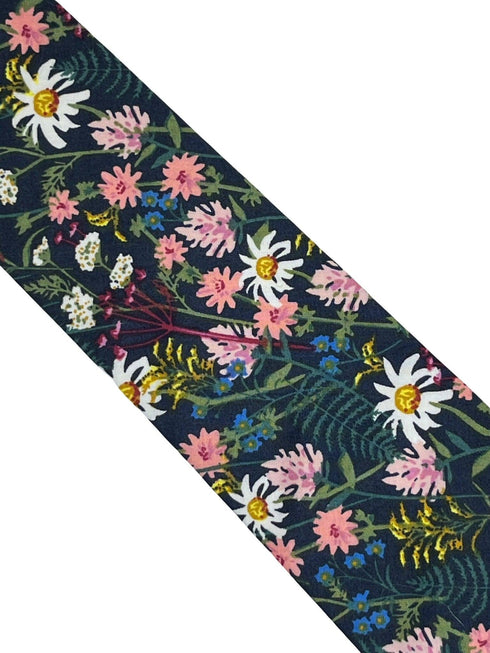 navy blue cotton tie with wild English flower garden floral design