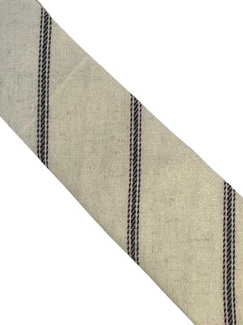 ivory cream cotton tie with navy and fine red stripe design