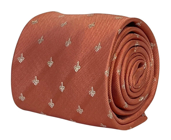 peach coral pink tie with fleur de lys (lis) design