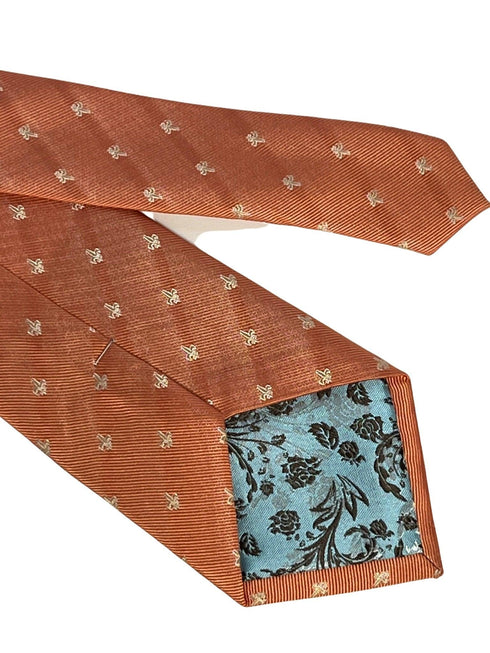 peach coral pink tie with fleur de lys (lis) design