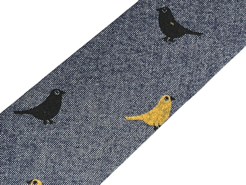 denim medium blue cotton tie with bird design