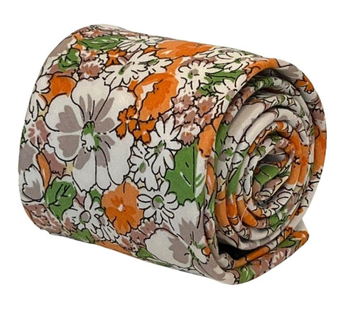 orange nasturtium and white petunia style cotton tie