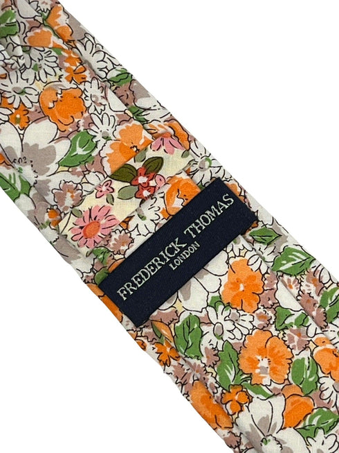 orange nasturtium and white petunia style cotton tie