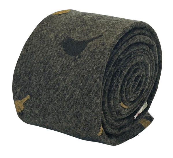 mustard khaki brown tie with bird design