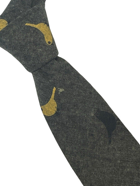 mustard khaki brown tie with bird design