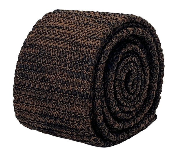 brown and black speckled knitted silk tie