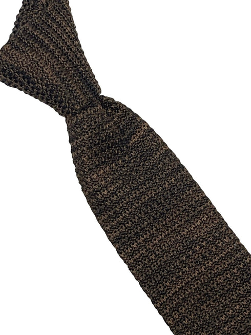 brown and black speckled knitted silk tie