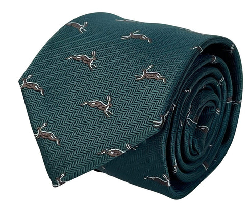 dark forest green mens tie with woodland hare design