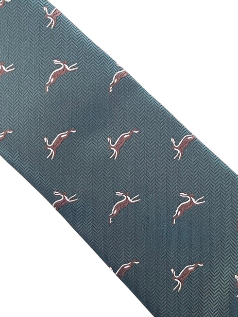dark forest green mens tie with woodland hare design