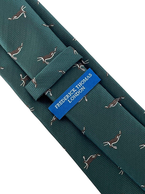 dark forest green mens tie with woodland hare design