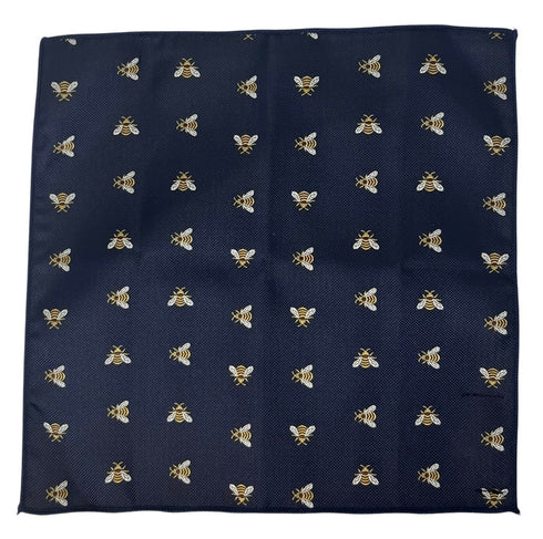 navy pocket square with embroidered honey bumble bee design