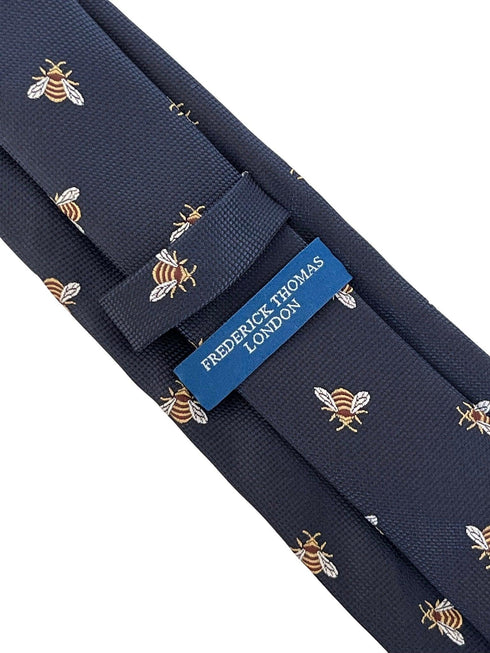 navy dark blue mens tie with honey bumble-bee design