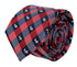 red and dark navy blue plaid gingham style tie with scottie dog, Scottish Terrier design