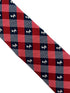 red and dark navy blue plaid gingham style tie with scottie dog, Scottish Terrier design